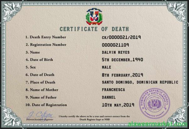 Dominican Republic vital record death certificate PSD template
